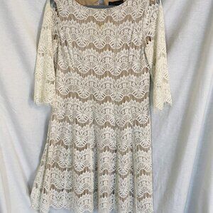 White lace Jessica Howard shift dress with nude underlay size 12